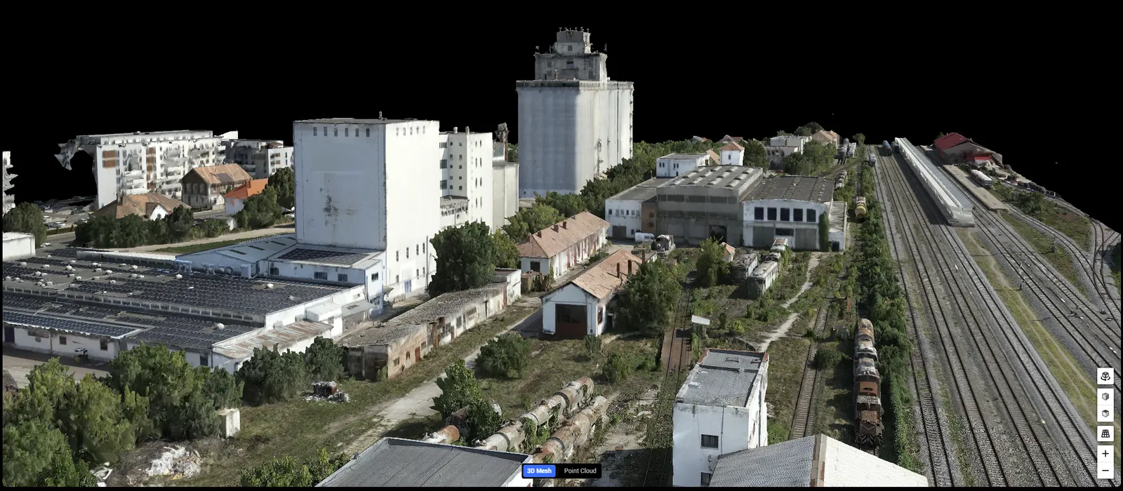 Model 3D texturat al unei zone industriale, obținut prin fotogrammetrie cu drona