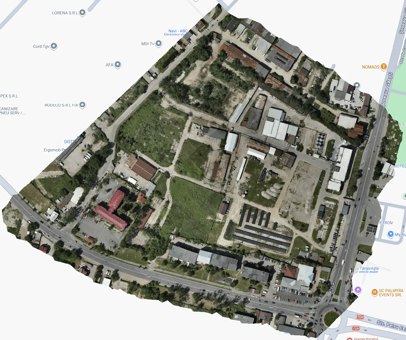 Ortofotoplan al unei zone industriale din Târgoviște suprapus pe hartă
